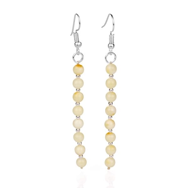 Ilgo kritimo gintariniai auskarai.